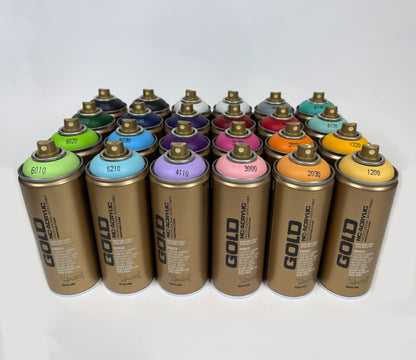 starterpack 24 stuks Montana Gold lage druk spuitbussen voor graffiti en street art 