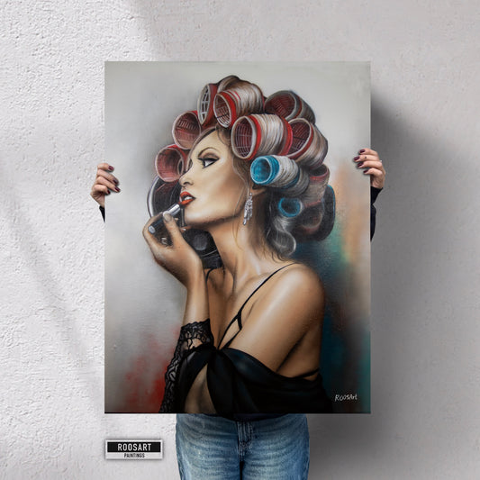 Art Print | Vrouw met Krulspelden | 80 x 60 cm