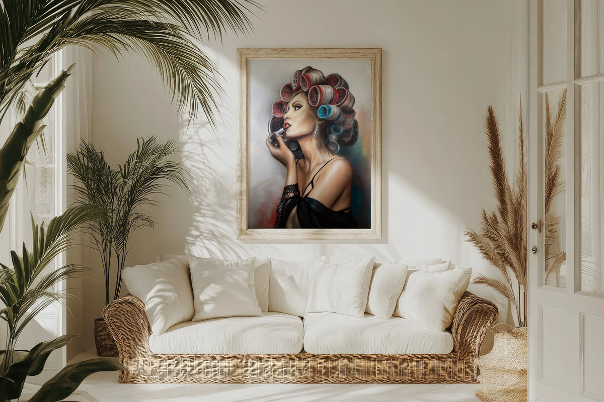 Art Print | Vrouw met Krulspelden | 80 x 60 cm