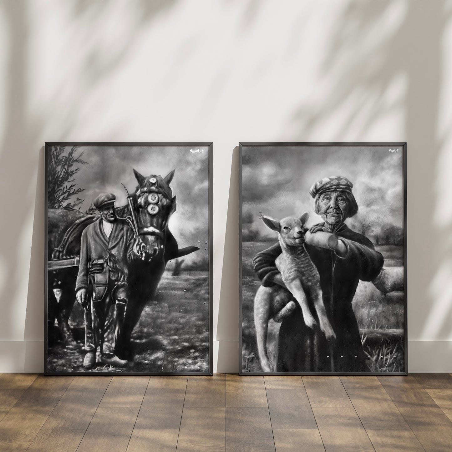 Art Print Tweeluik | Schaapherderin & Boer met paard | 85 x 60 cm (2 stuks)