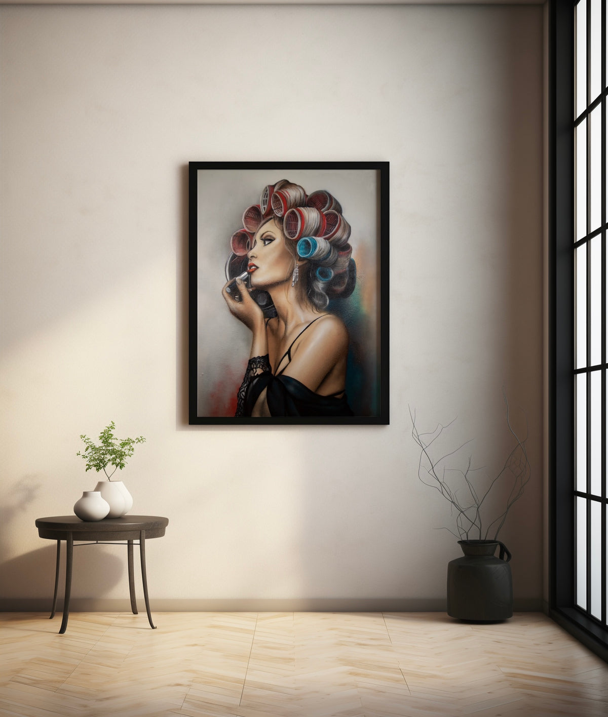 Art Print | Vrouw met Krulspelden | 80 x 60 cm
