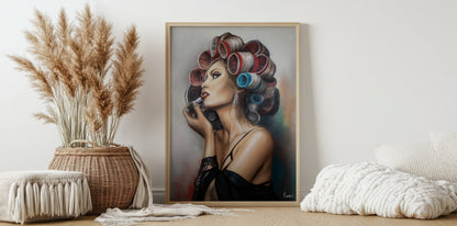 Art Print | Vrouw met Krulspelden | 80 x 60 cm