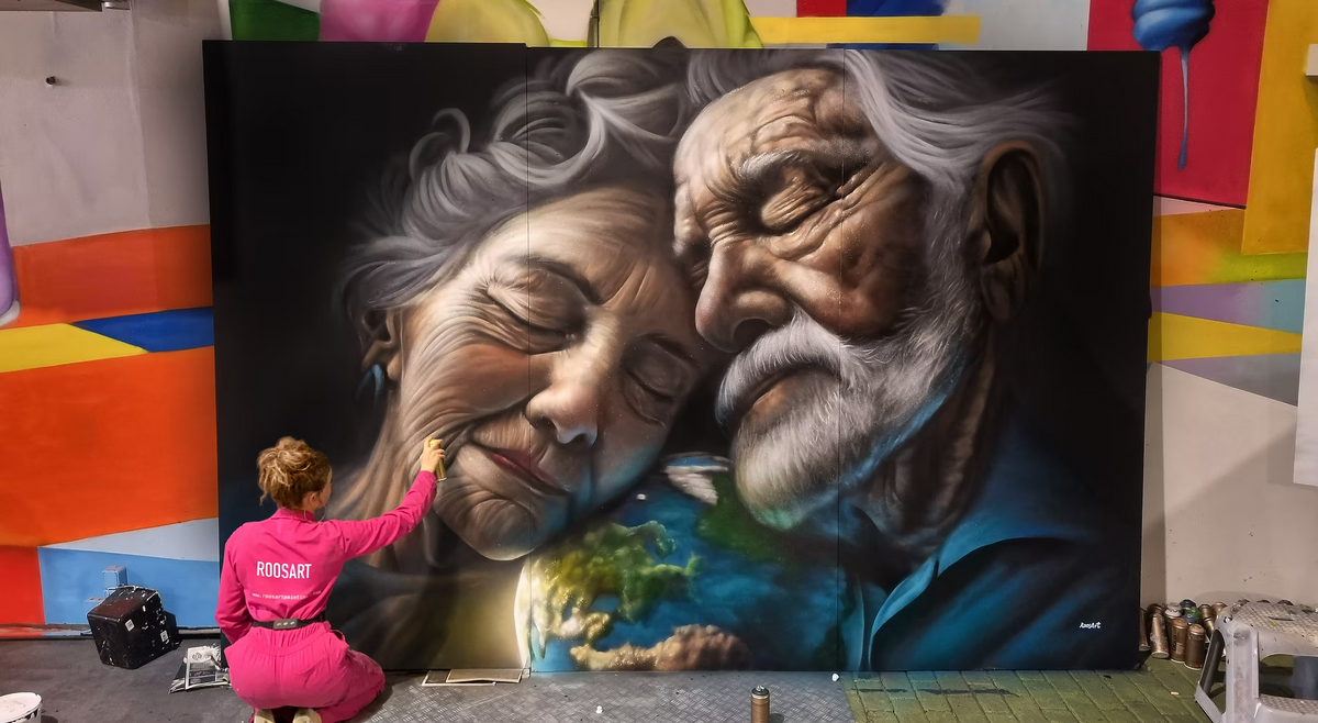 RoosArt T-shirt - Old Couple | Zwart | Unisex