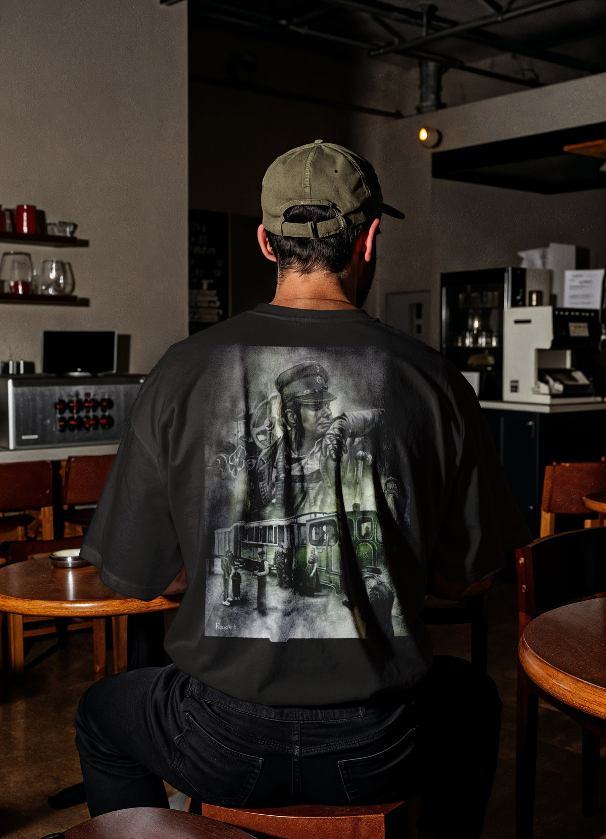 RoosArt T-shirt - Stoomtram | Zwart | Unisex