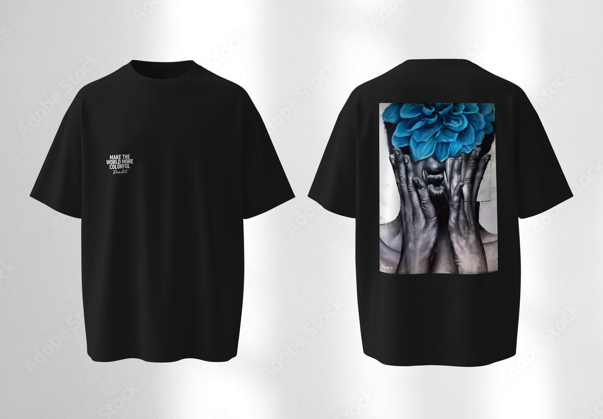 RoosArt T-shirt - Vrouw Met Bloem | Zwart | Unisex