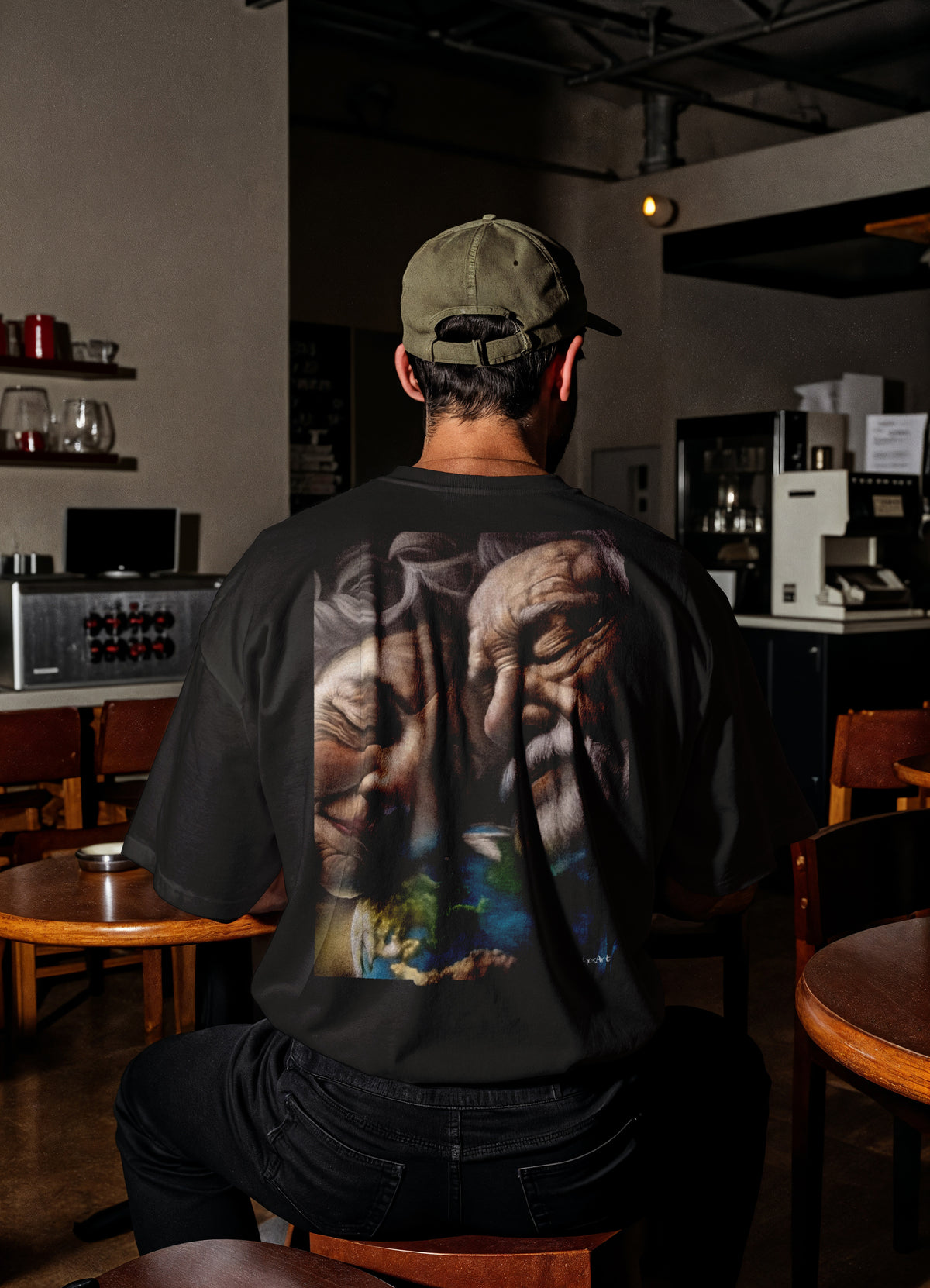RoosArt T-shirt - Old Couple | Zwart | Unisex