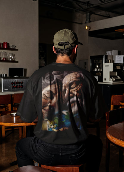 RoosArt T-shirt - Old Couple | Zwart | Unisex