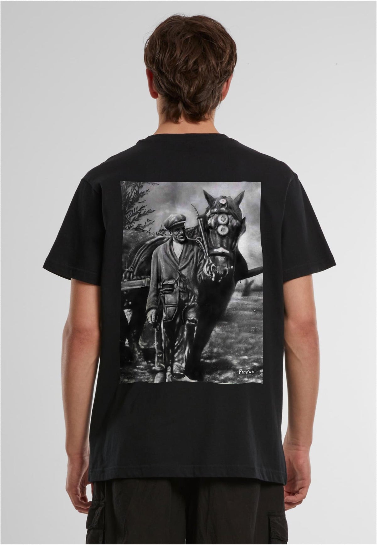 RoosArt T-shirt - Boer Met Paard | Zwart | Unisex