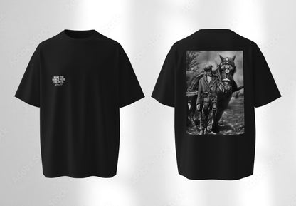RoosArt T-shirt - Boer Met Paard | Zwart | Unisex