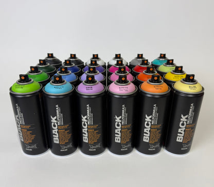 Montana Black 24 pack starterpack voordeelbundel. Hoge druk spuitbussen voor graffiti, meubels kleuren, street art