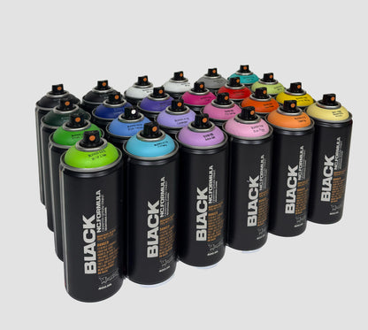 Montana Black 24 pack starterpack voordeelbundel. Hoge druk spuitbussen voor graffiti, meubels kleuren, street art