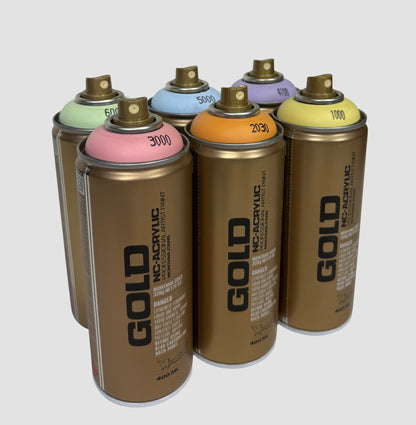 pastel pakket 6 pack Montana Gold spuitbussen. Lage druk spuitverf